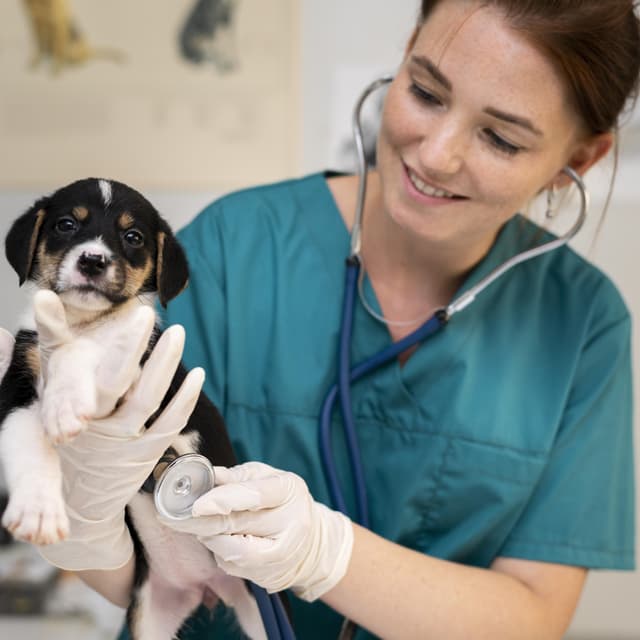 Veterinarian with dog